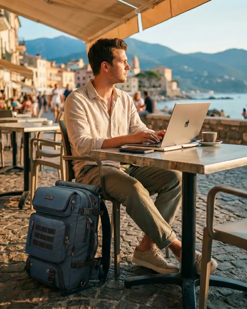 witzman travel backpack blue nylon bag