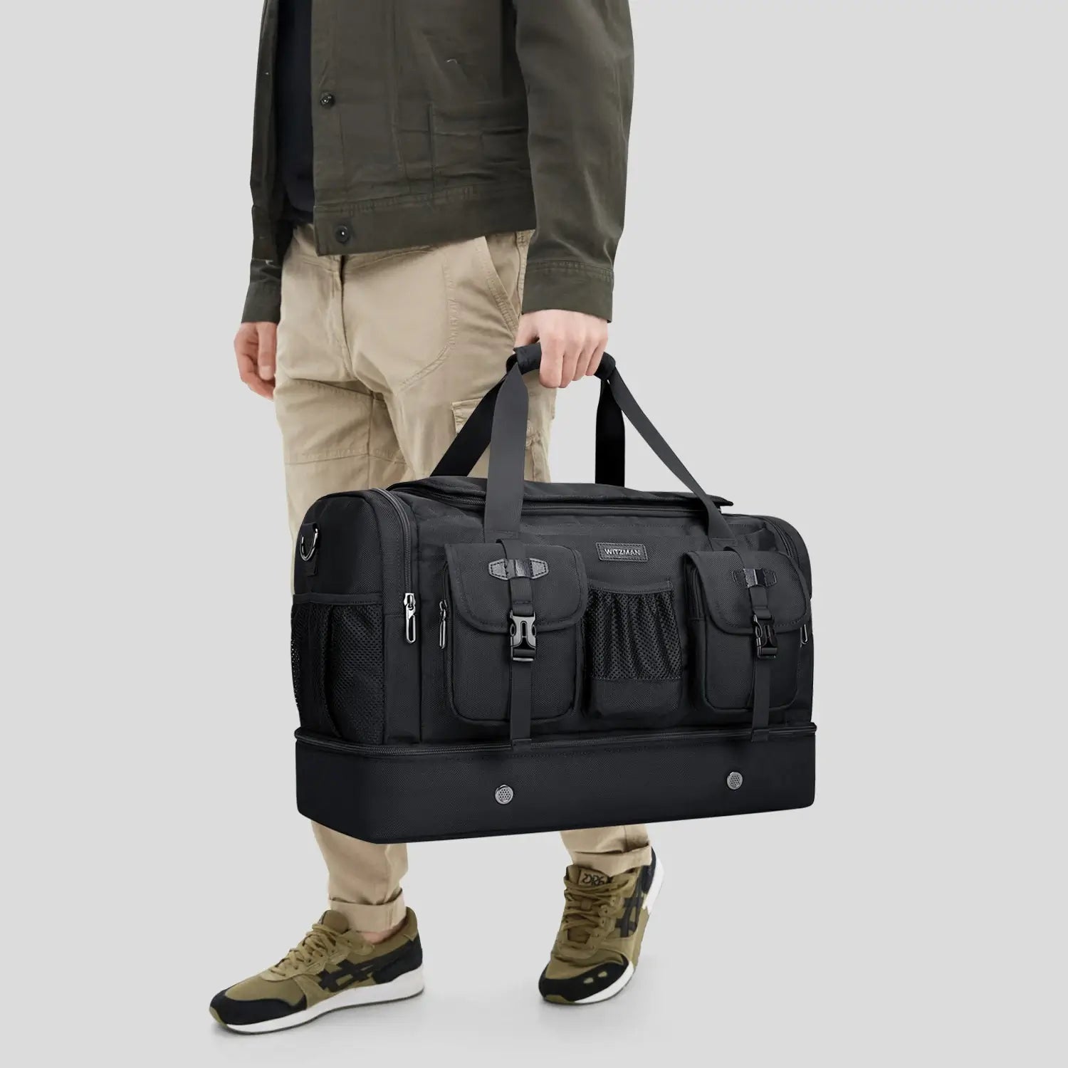Double-Layer Duffel Bag Modern Split-Level Design with Bottom Shoe Compartment B723