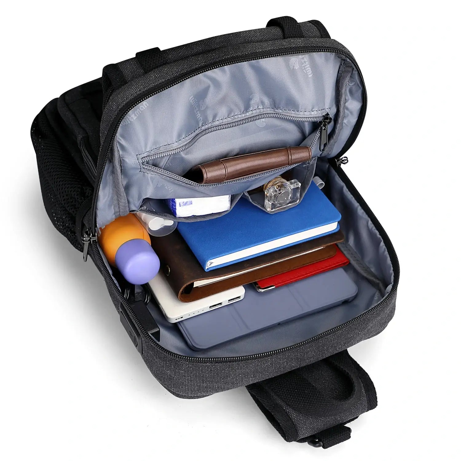 Men’s Canvas Sling Bag with USB Port, Vintage Crossbody Chest Bag A8019