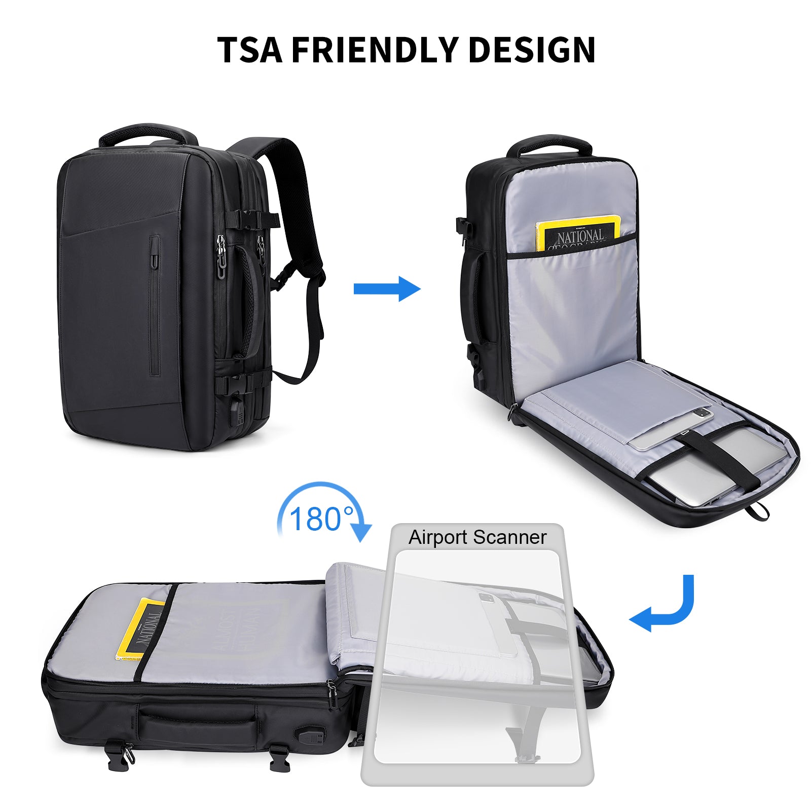 Black Nylon Waterproof Travel Laptop Backpack