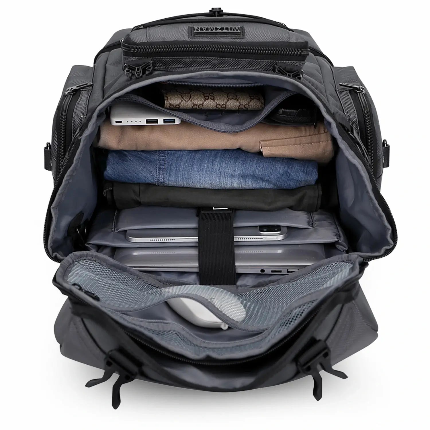 40L Nylon Travel Backpack With Shoe Compartment b691 sliver gray