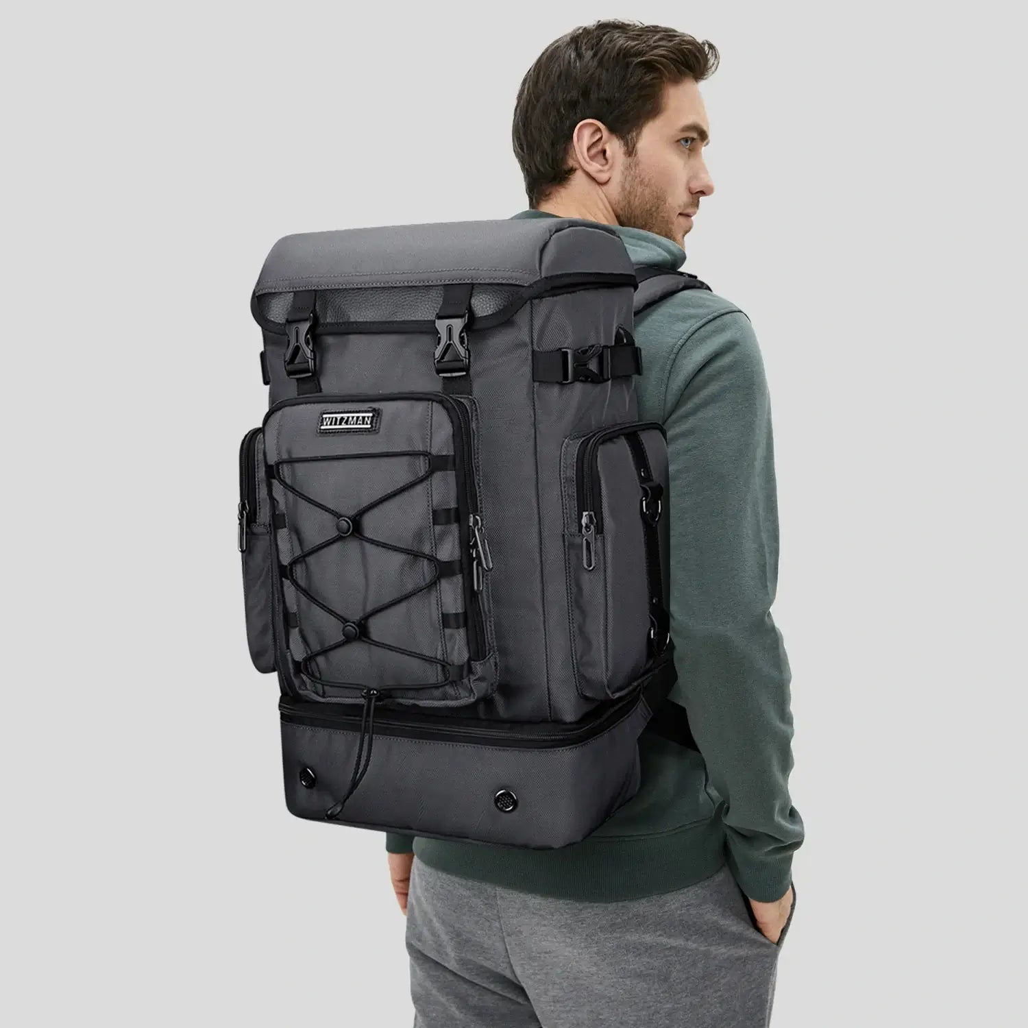 40L Nylon Travel Backpack With Shoe Compartment b691 sliver gray