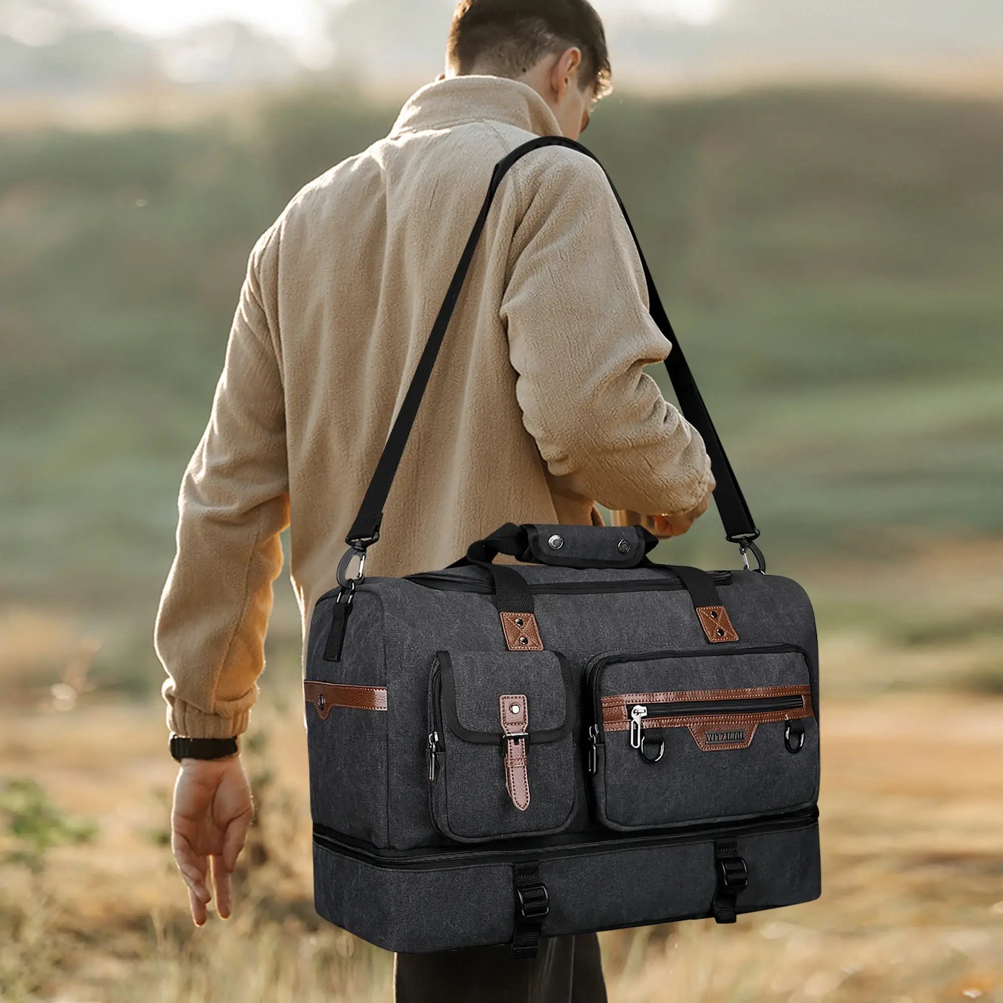 Fashion Vintage Canvas Large Travel Bag duffle bags witzman a8010 #color_black