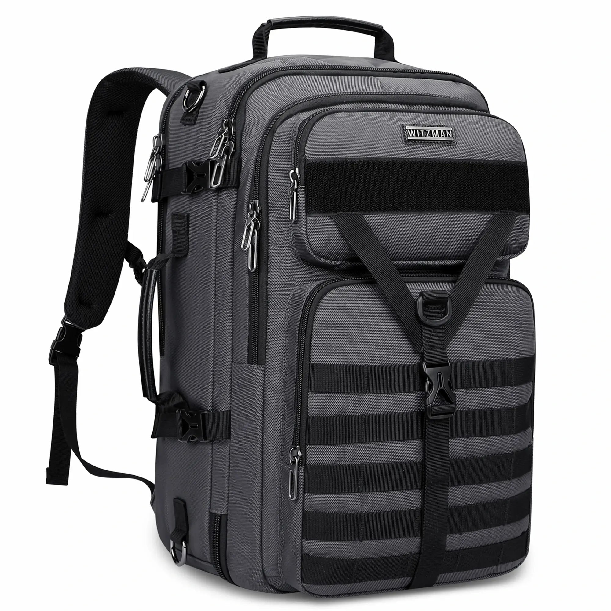 B688 Best large travel backpack carry on luggage bag sliver grey backpacks 45L with clamshell opening and multiple compartments