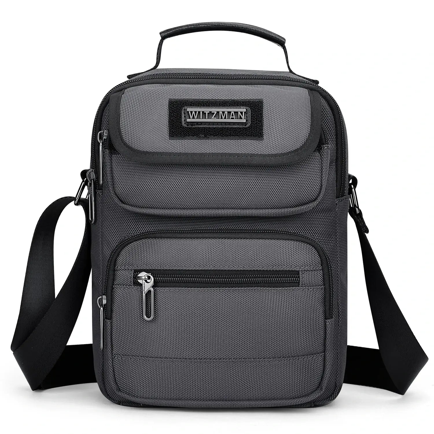 WITZMAN men’s sliver gray nylon crossbody sling bag with multiple compartments and iPad pocket B710