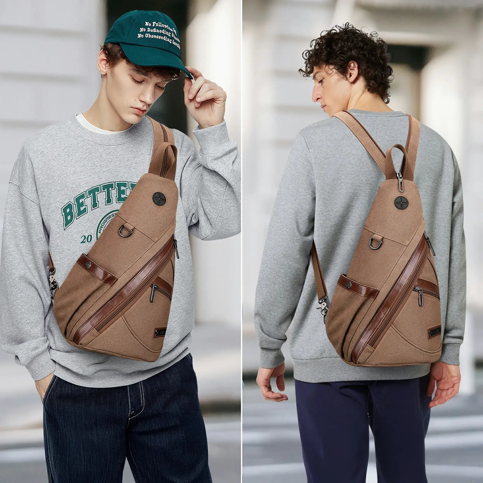 a8004 Canvas Sling Bag for Men Women #color_brown