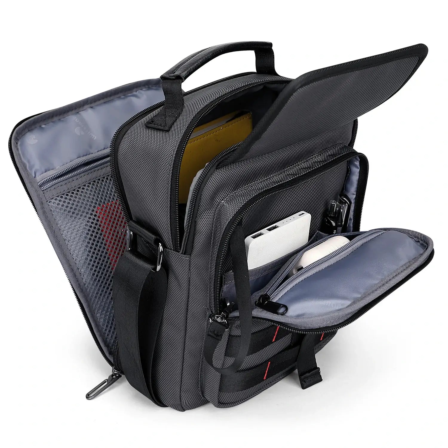 WITZMAN B708 men’s lightweight nylon crossbody bag with front MOLLE webbing - sliver grey messenger bag