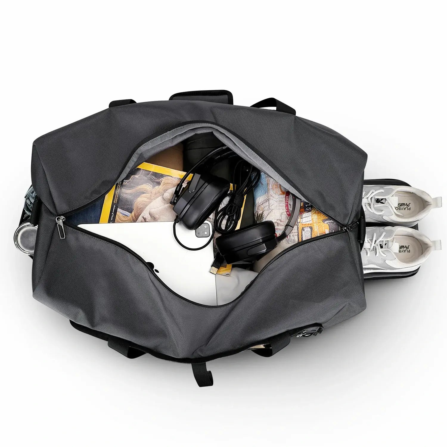 Foldable Duffel Bag for Travel 65L Lightweight Packable slivery grey nylon bag