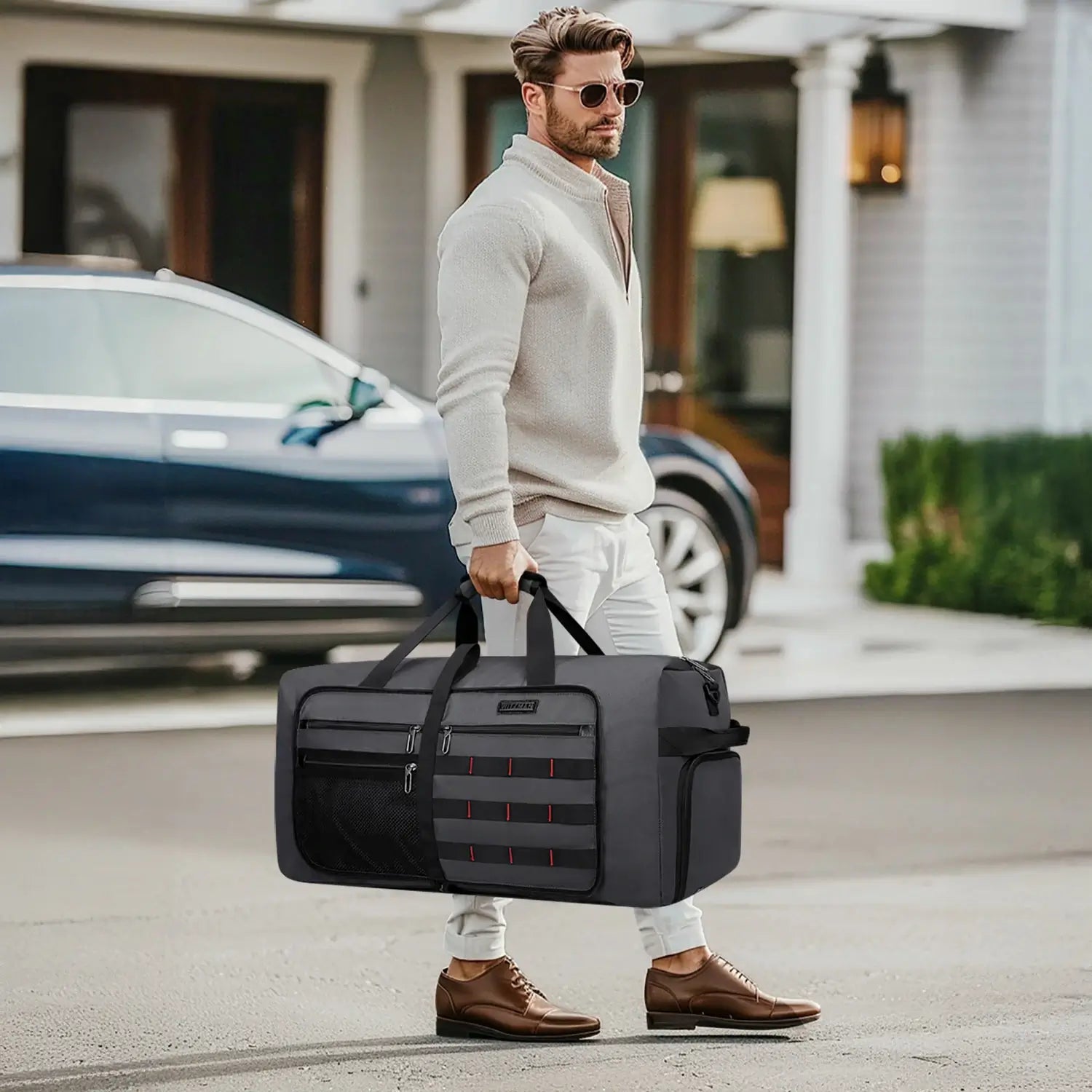 Foldable Duffel Bag for Travel 65L Lightweight Packable slivery grey nylon bag