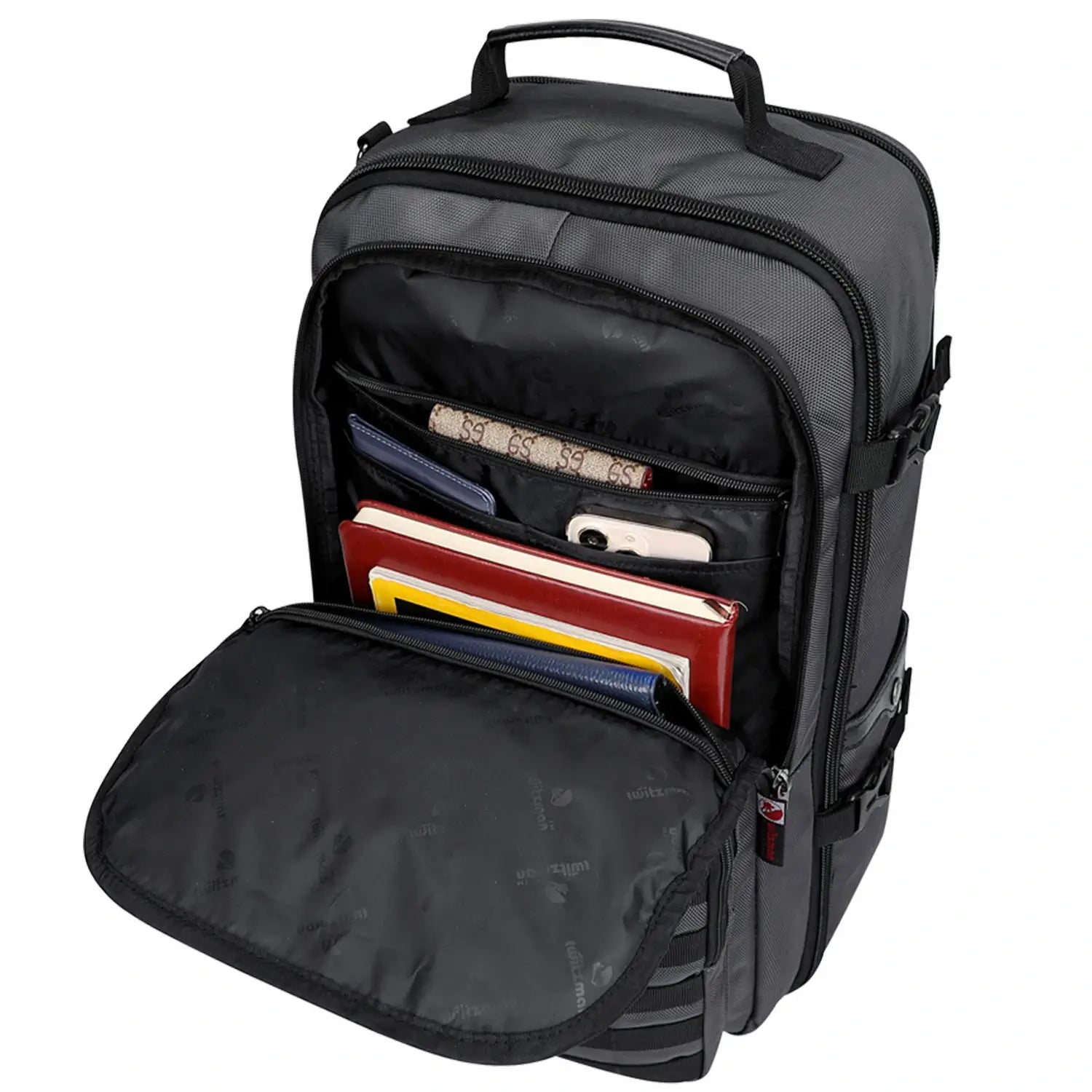 B688 Best large travel backpack carry on luggage bag sliver grey backpacks 45L with clamshell opening and multiple compartments front pocket