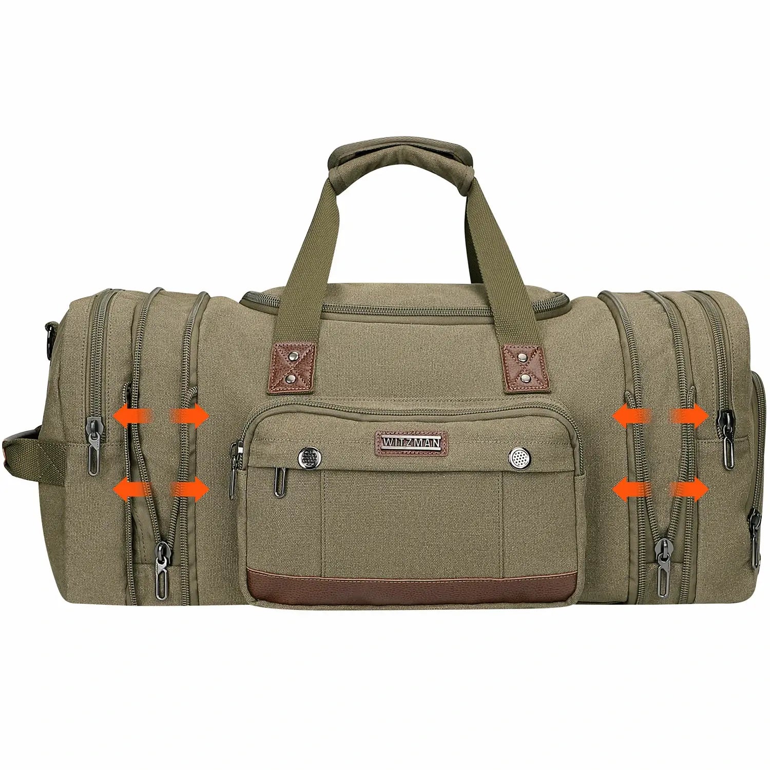 witzman Mens Fashion Large GREEN Canvas Travel Duffle Bags best carry-on bag for international travel #color_green