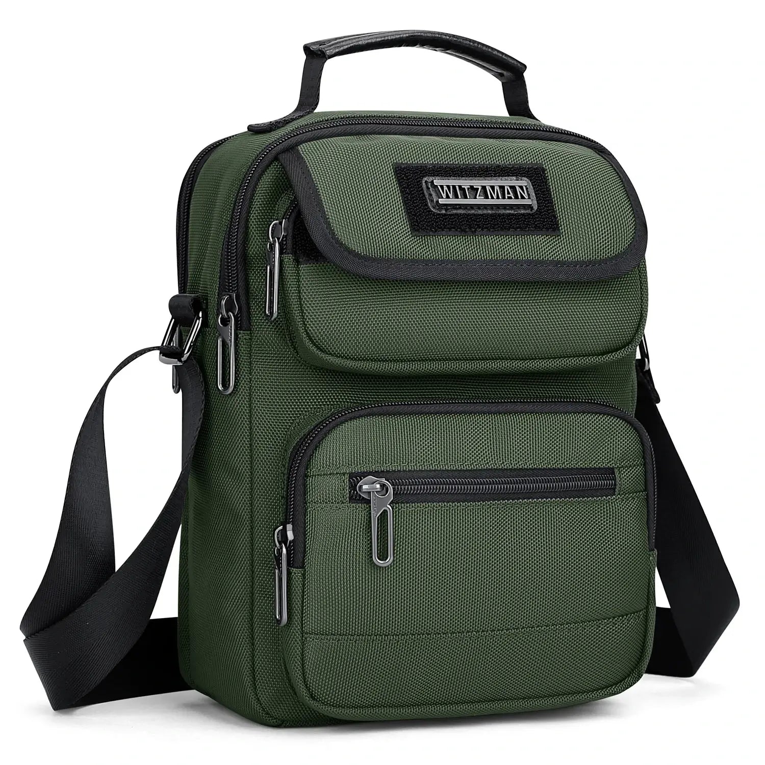 WITZMAN men’s green nylon crossbody sling bag with multiple compartments and iPad pocket B710