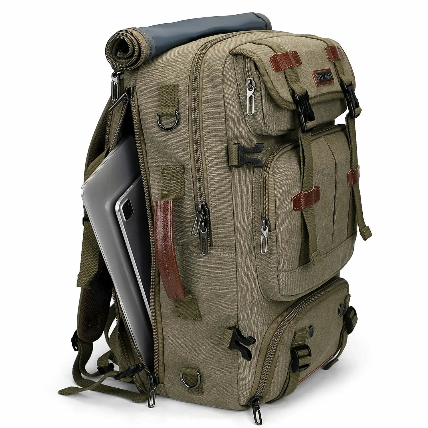 Convertible 40L travel backpack with USB port and 18+ compartments, fits 17 inch laptop, ideal for men and women a8013 best amry green large backpack laptop compartment