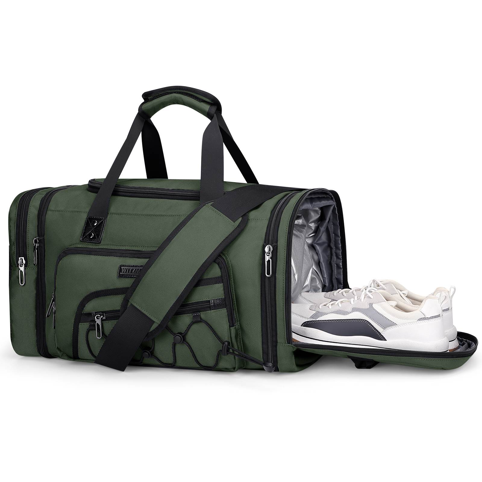 B695 WITZMAN Duffle Bag for Men Nylon Large Weekender Bag with Shoe Compartment #color_green