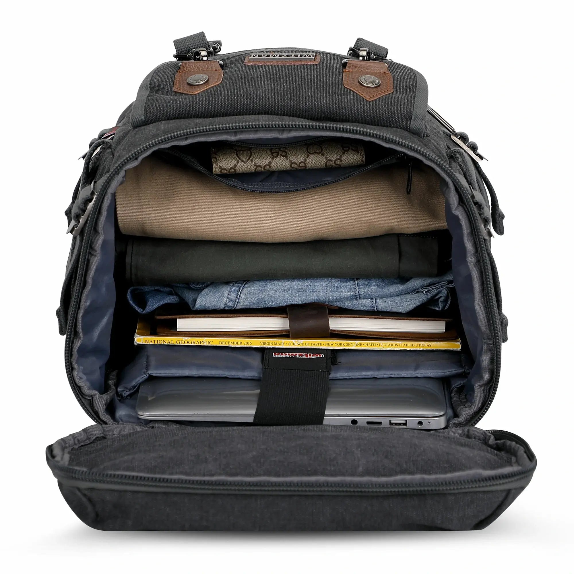 Vintage canvas travel backpack with shoe compartment and laptop sleeve – carry-on size a568-2 black
