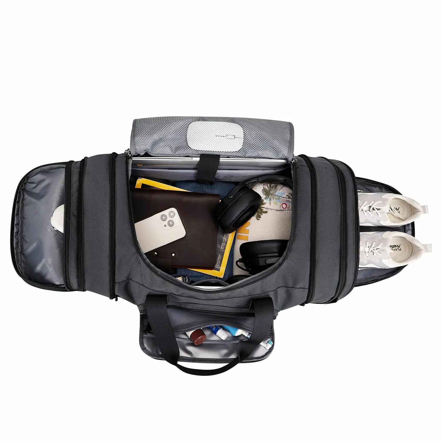 B695 WITZMAN Duffle Bag for Men Nylon Large Weekender Bag with Shoe Compartment #color_grey