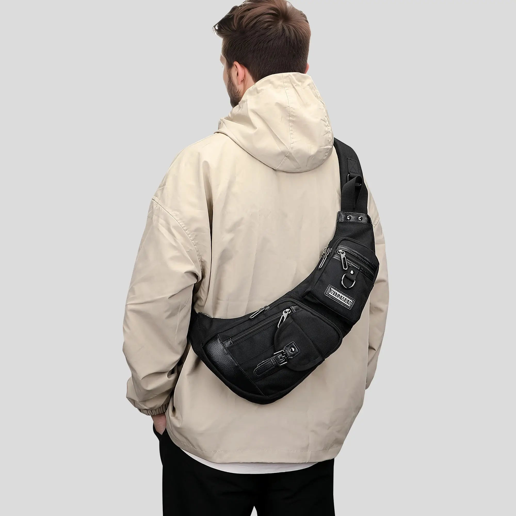 WITZMAN Sling Bag for Men - Crossbody, Travel, Slim Chest Bag - One Strap, Lightweight, Casual Daypack black