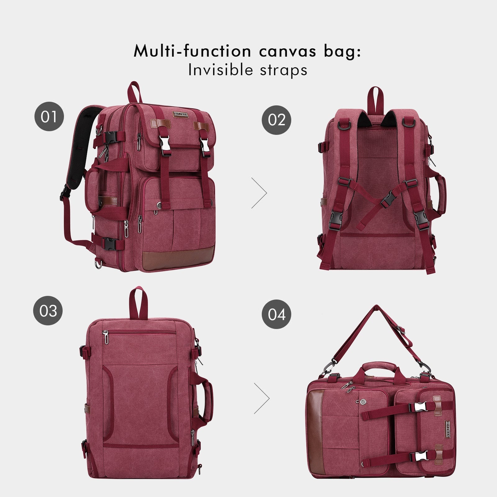 red canvas carry on travel backpacks | witzman a519-2 #color_red