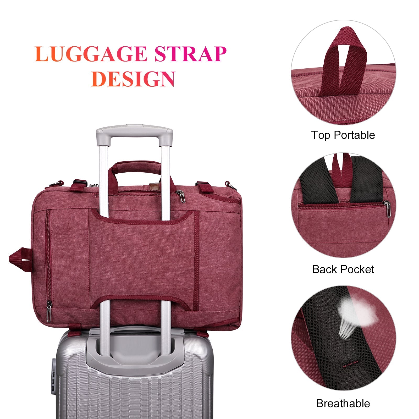 red canvas carry on travel backpacks | witzman a519-2 #color_red