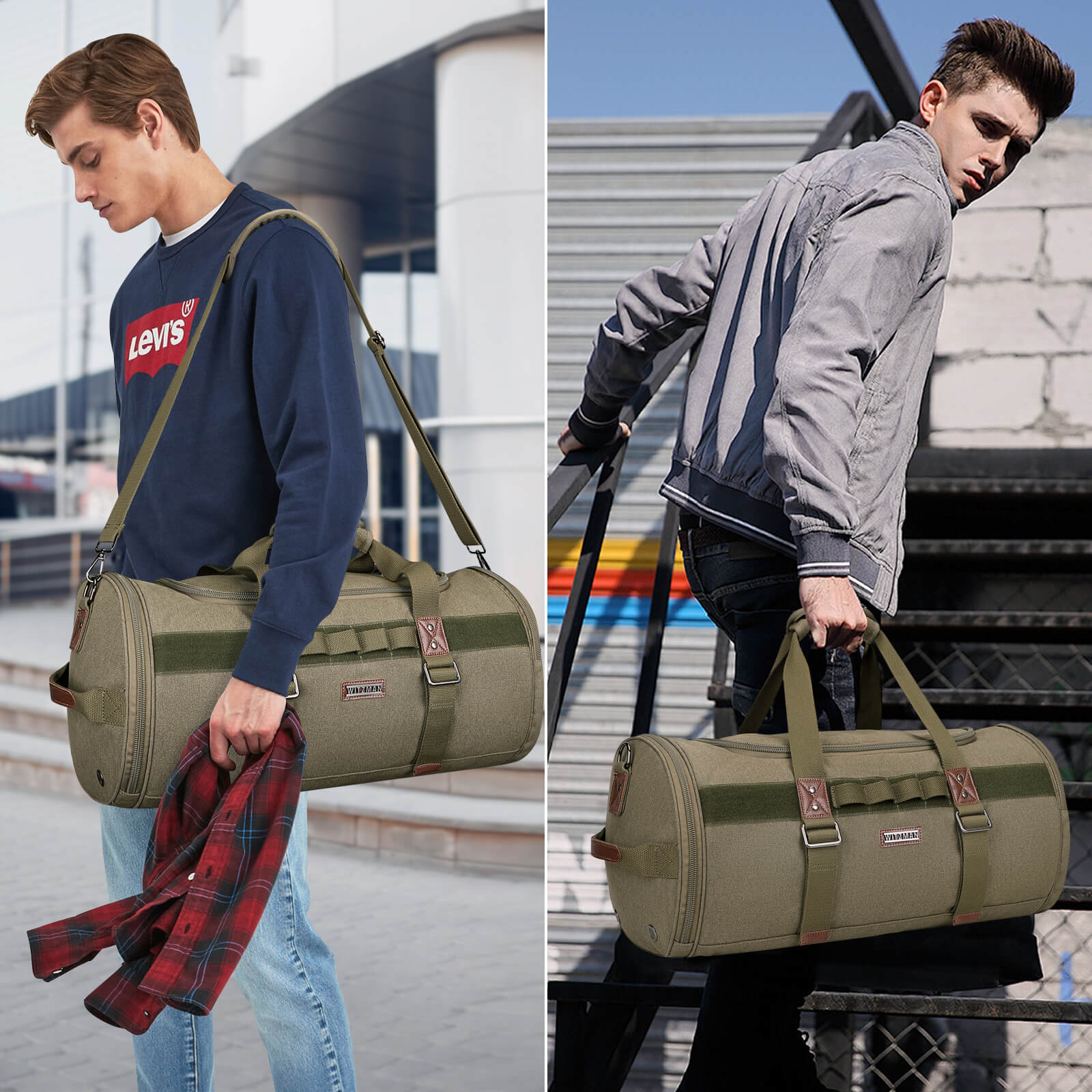 Army Green Canvas Large Travel Duffel Bags