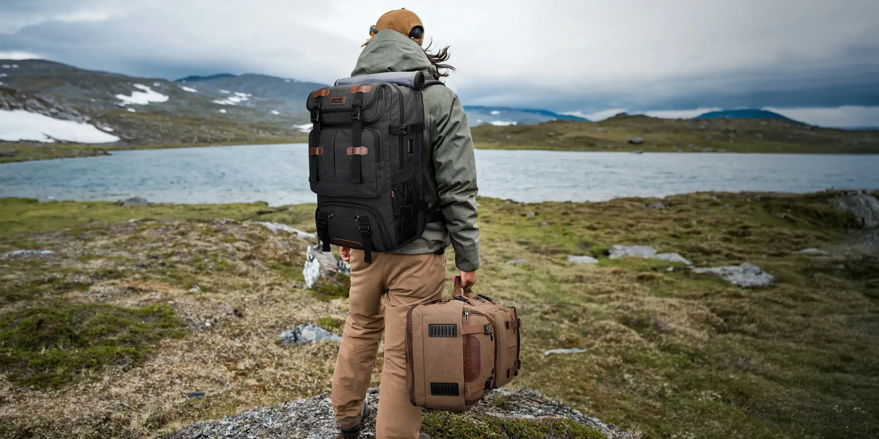 Witzman canvas travel backpack for men, rugged vintage canvas backpack with compartments, durable fabric, multifunctional design, TSA-approved carry on travel backpack for work, weekend, and international trips.