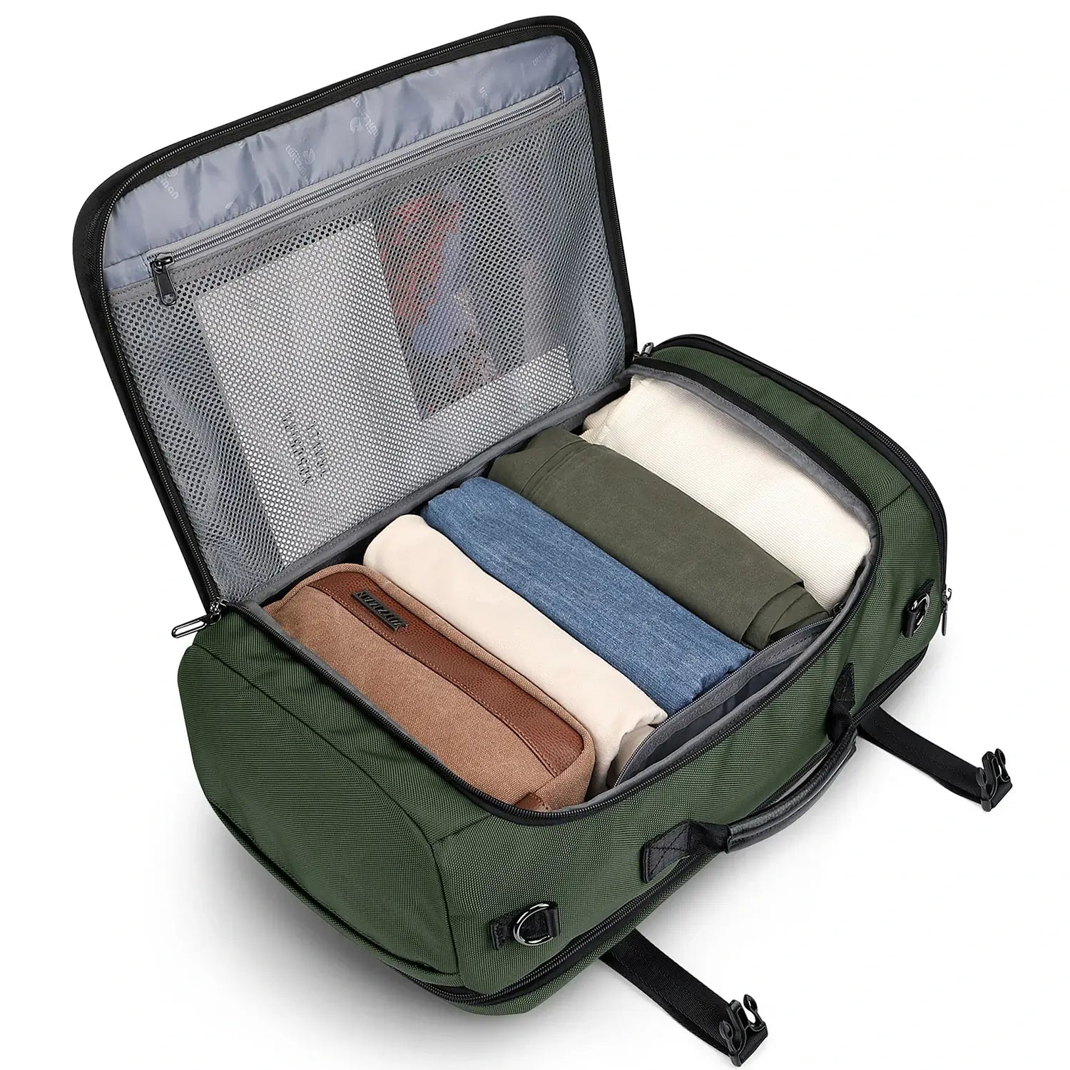 WITZMAN 35L army green travel backpack for men nylon carry on bag main compartment