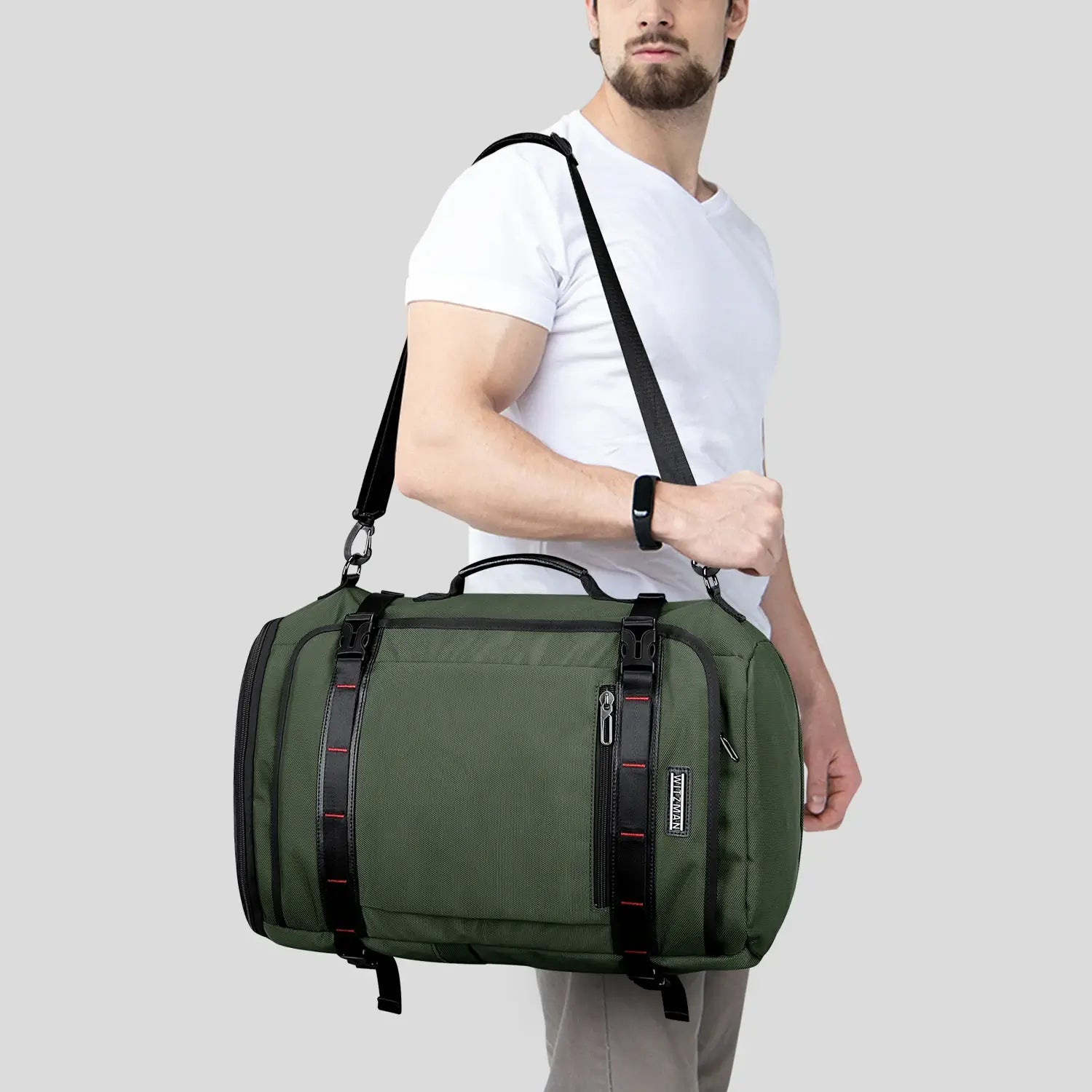 WITZMAN 35L army green travel backpack for men nylon carry on shoulder bag