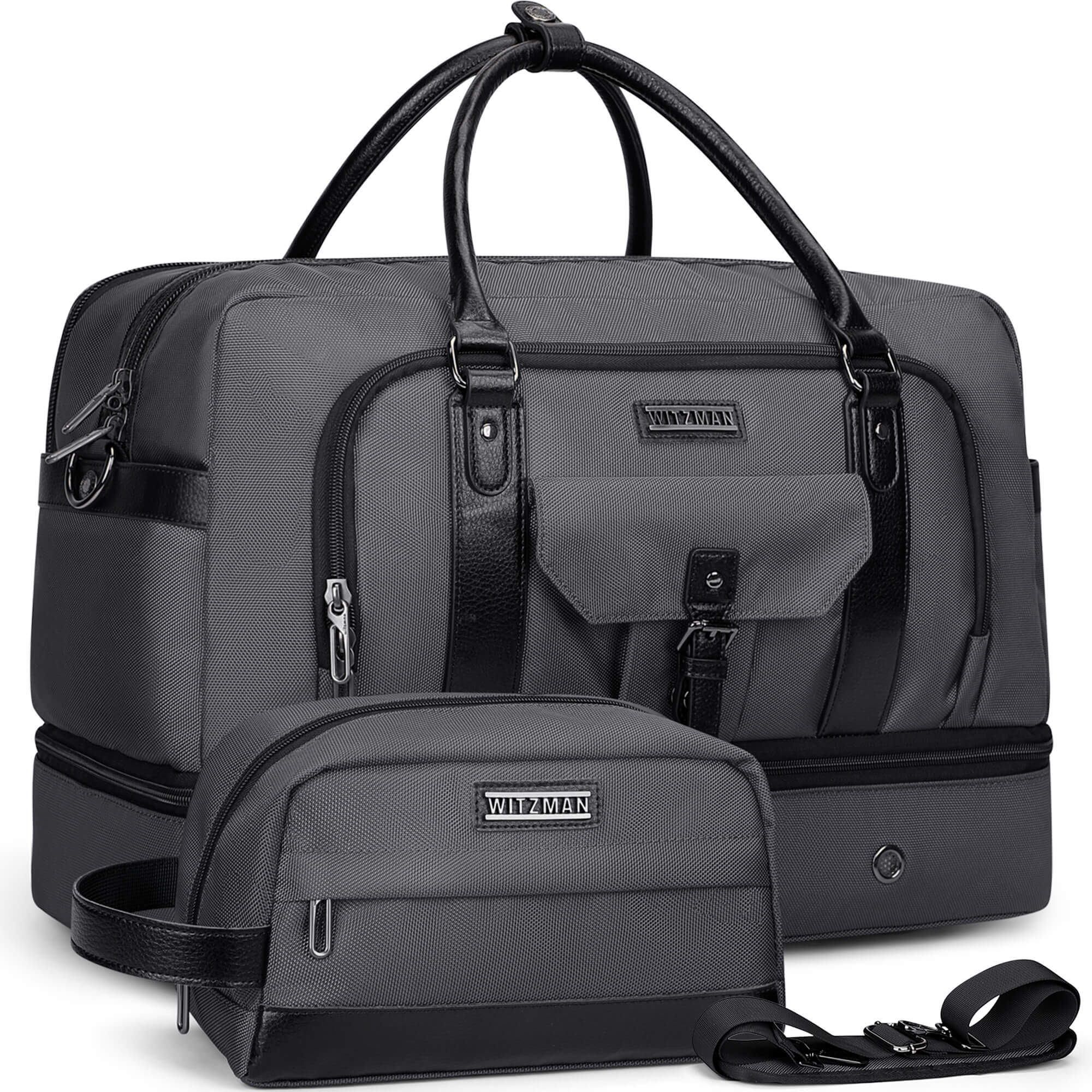 High-end fashion travel nylon duffle bag set #color_grey