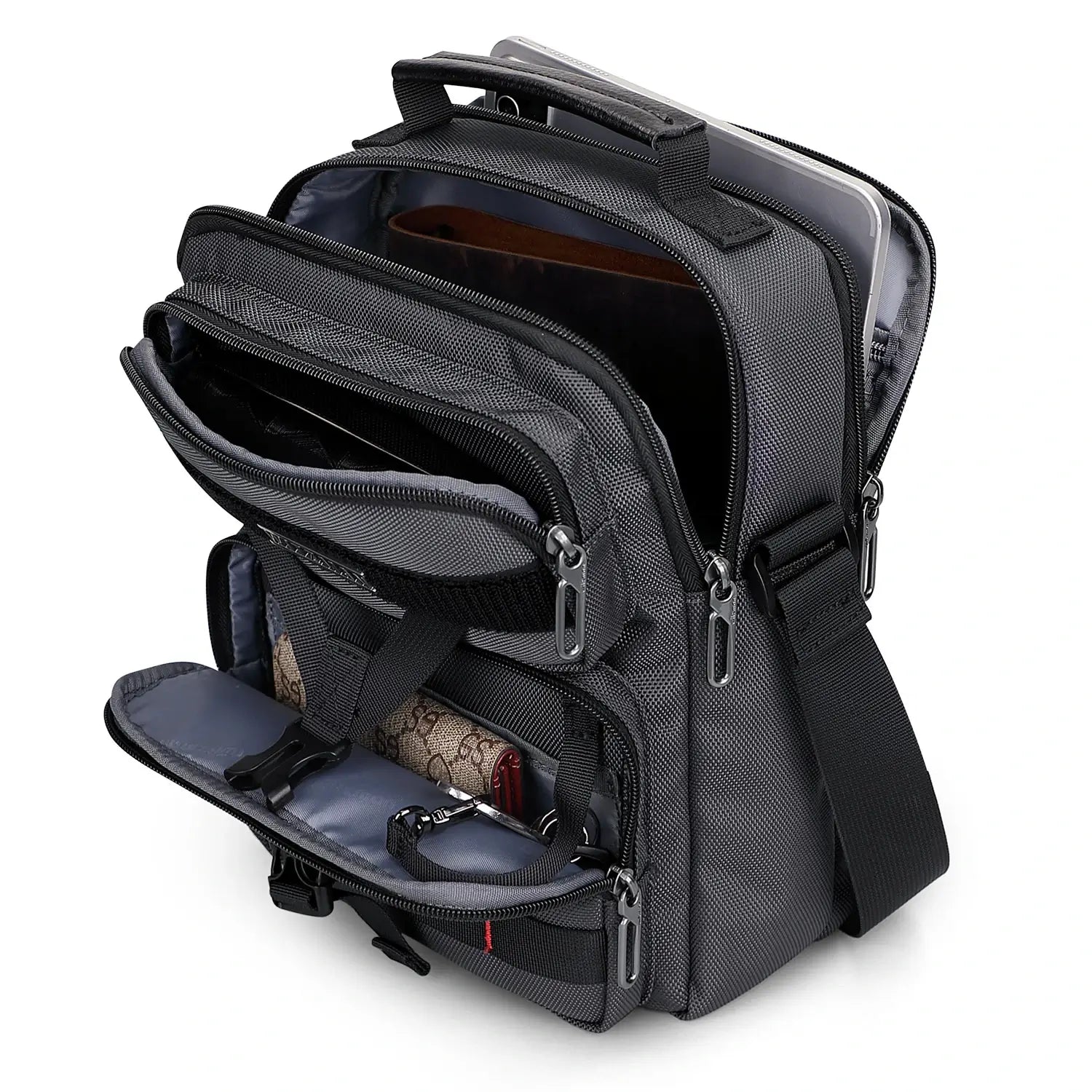 WITZMAN B707 nylon crossbody sling bag for men small travel shoulder messenger with anti-theft pocket and MOLLE webbing sliver grey