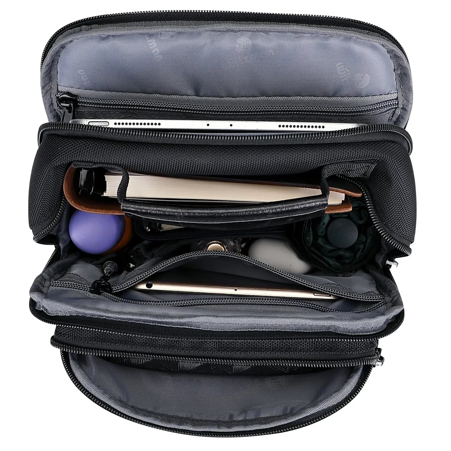 WITZMAN B707 nylon crossbody sling bag for men small travel shoulder messenger with anti-theft pocket and MOLLE webbing Black