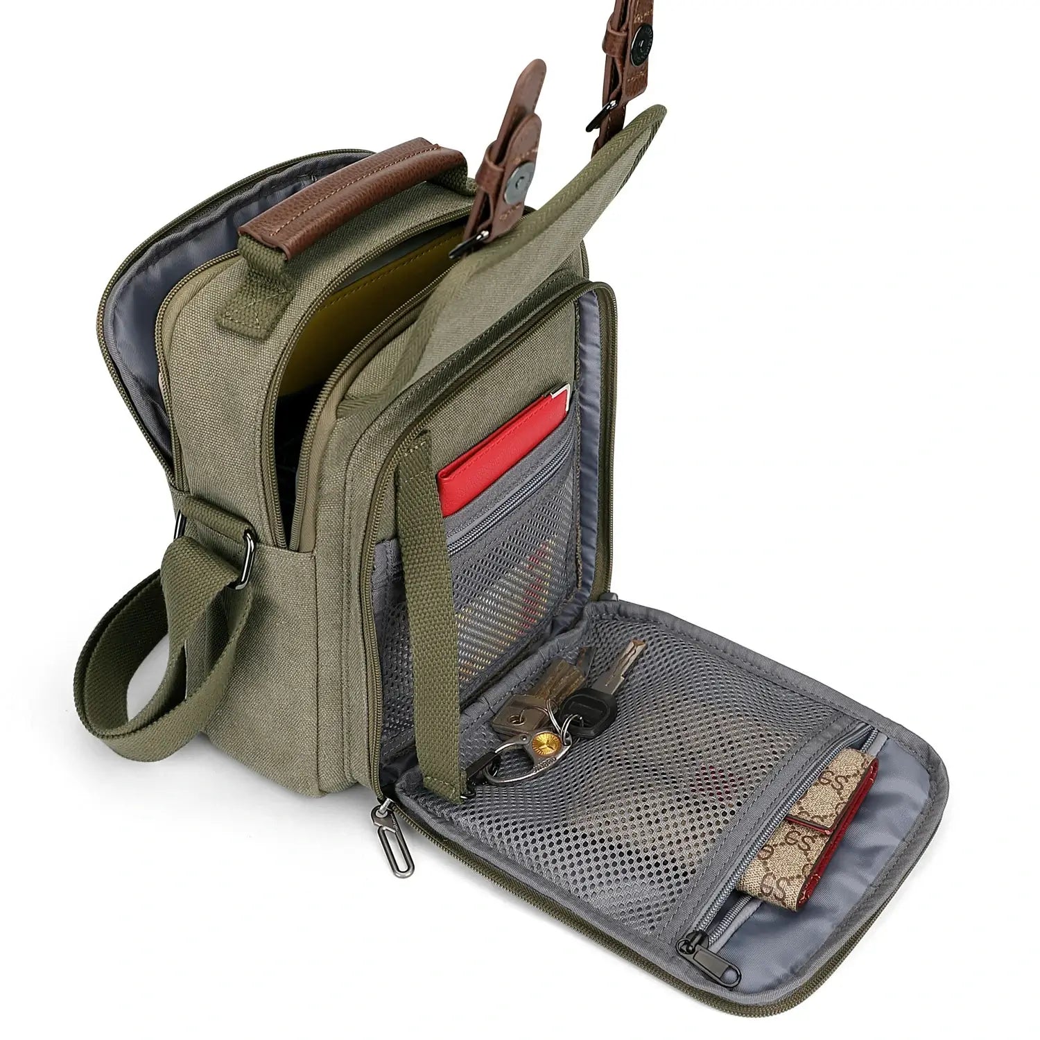 WITZMAN men’s canvas crossbody bag vintage sling messenger satchel for travel and everyday carry green bags