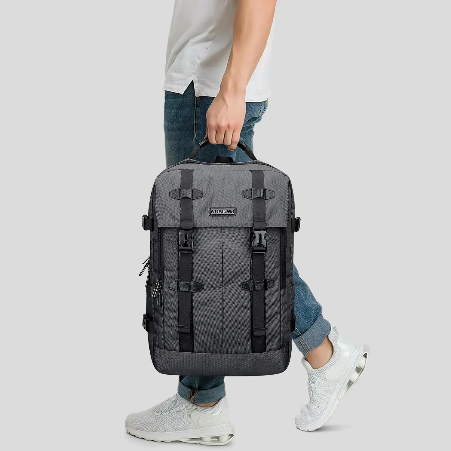 WITZMAN sliver grey nylon travel backpack for men b716