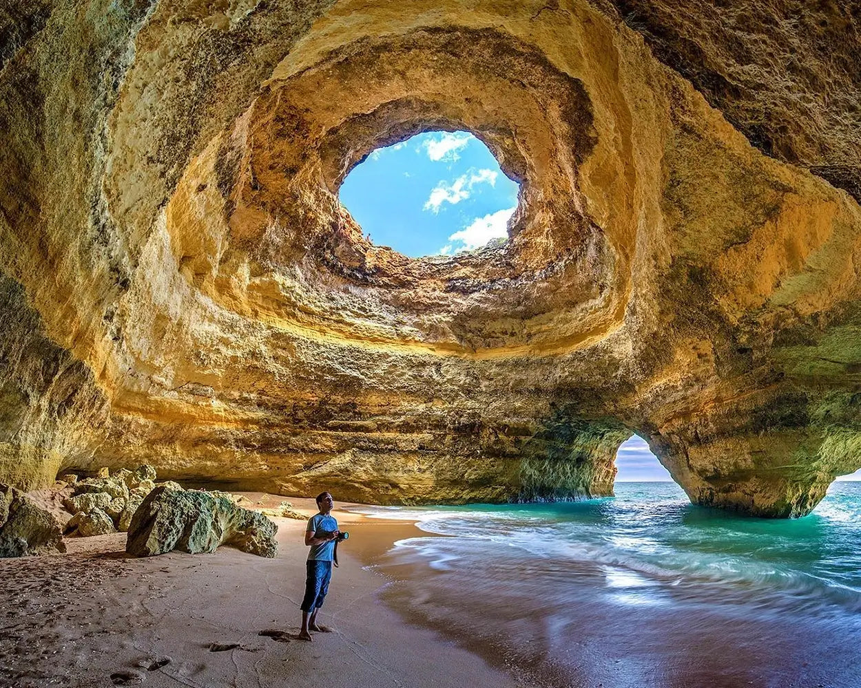 Spelunking Algarve cliffs secret beach sea turtle
