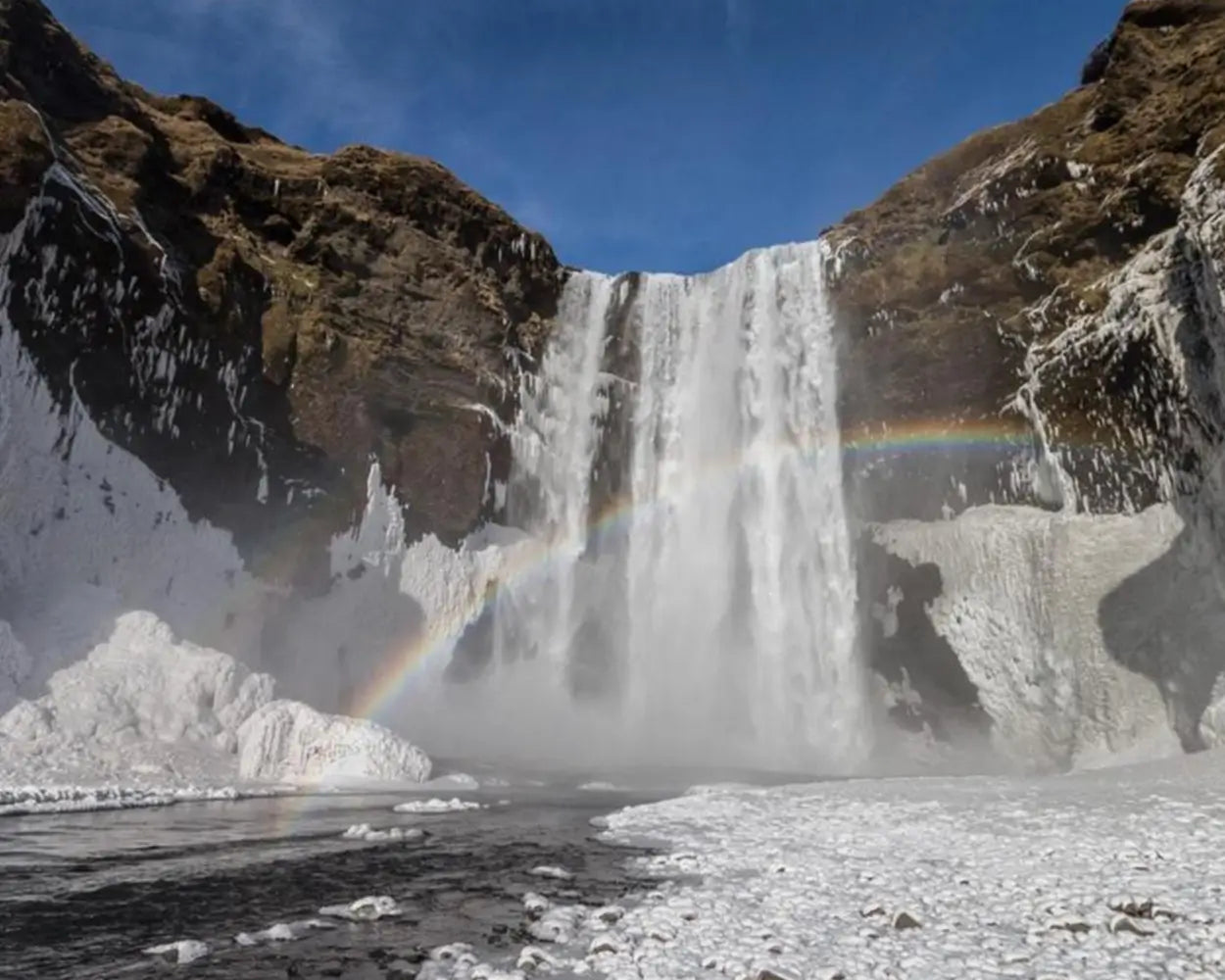 Glacier lake waterfall, natural and environmentally friendly