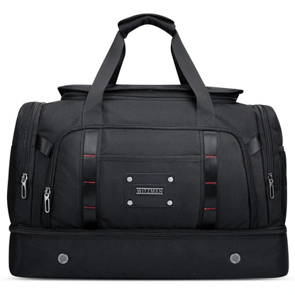 WITZMAN B720 men’s large nylon duffel bag with double-layer shoe compartment - black bag