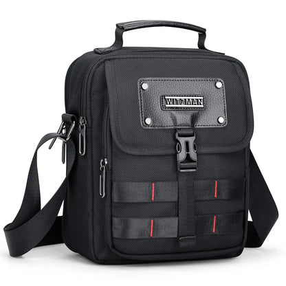 WITZMAN B708 men’s lightweight nylon crossbody bag with front MOLLE webbing - black messenger bag