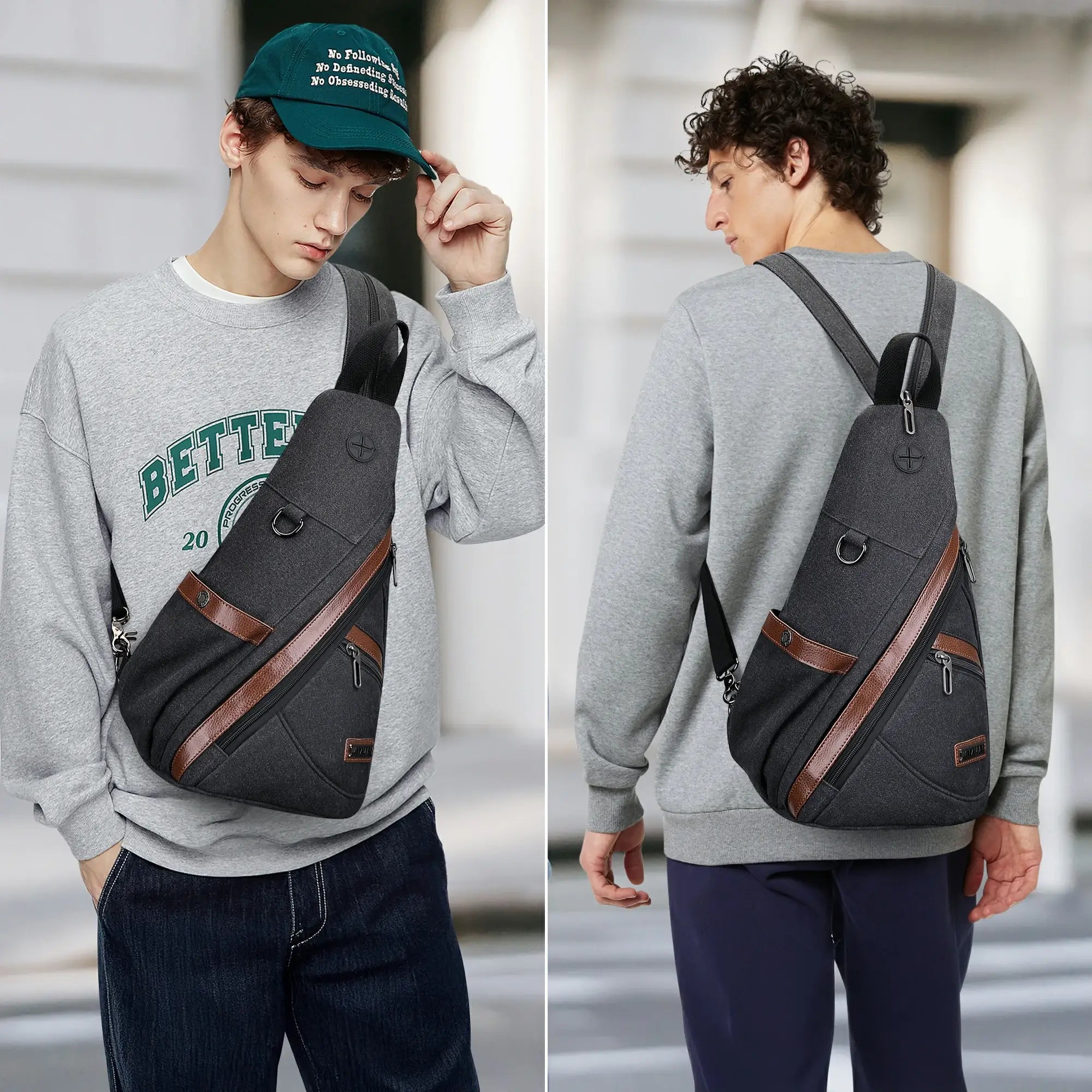 Canvas Sling Bag for Men Women #color_black