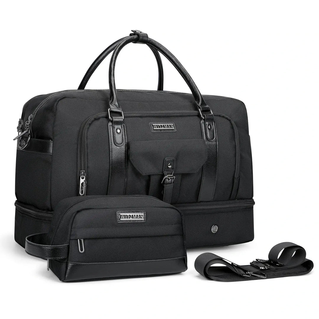 B694 Black WEEKENDER BAGS CARRY ON DUFFLE OVERNIGHT BAG WITH Toiletry Bag Sets