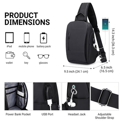 Black Nylon Sling Bag for Men Crossbody Bags