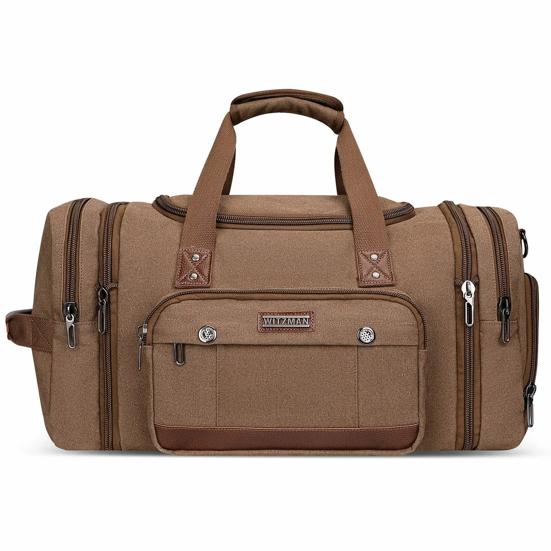 witzman Mens Fashion Large Brown Canvas Travel Duffle Bags best carry-on bag for international travel