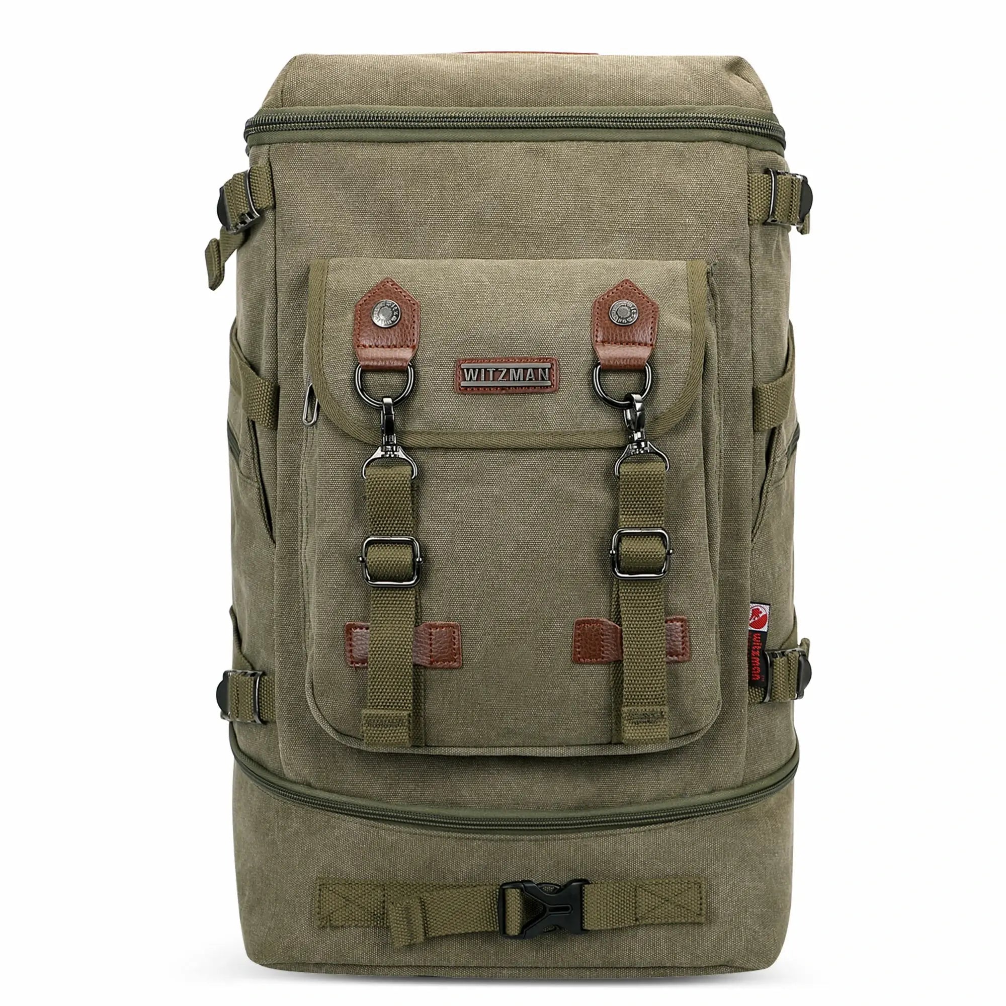 Vintage canvas travel backpack with shoe compartment and laptop sleeve – carry-on size a568-2 green