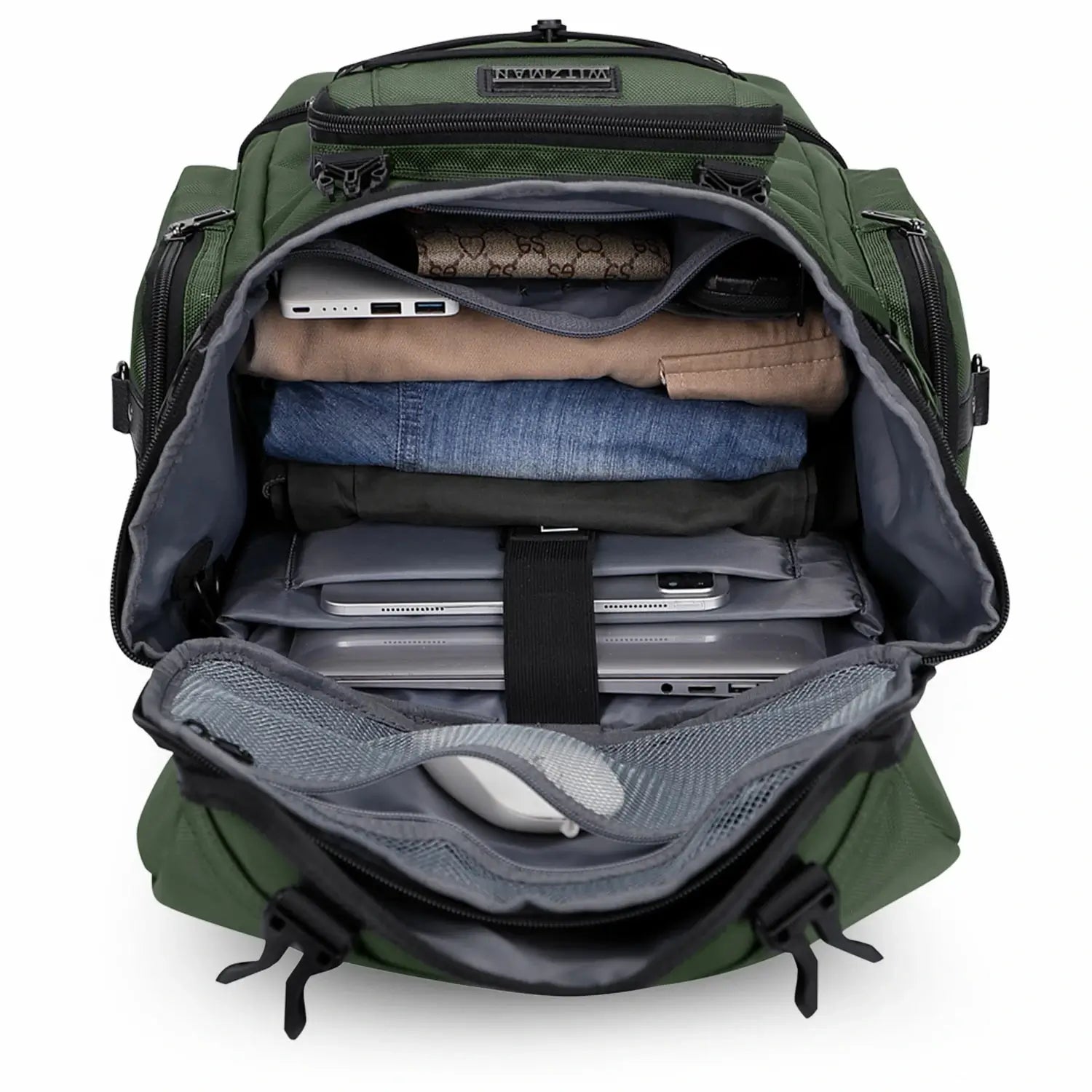 40L Nylon Travel Backpack With Shoe Compartment b691 amry green pack