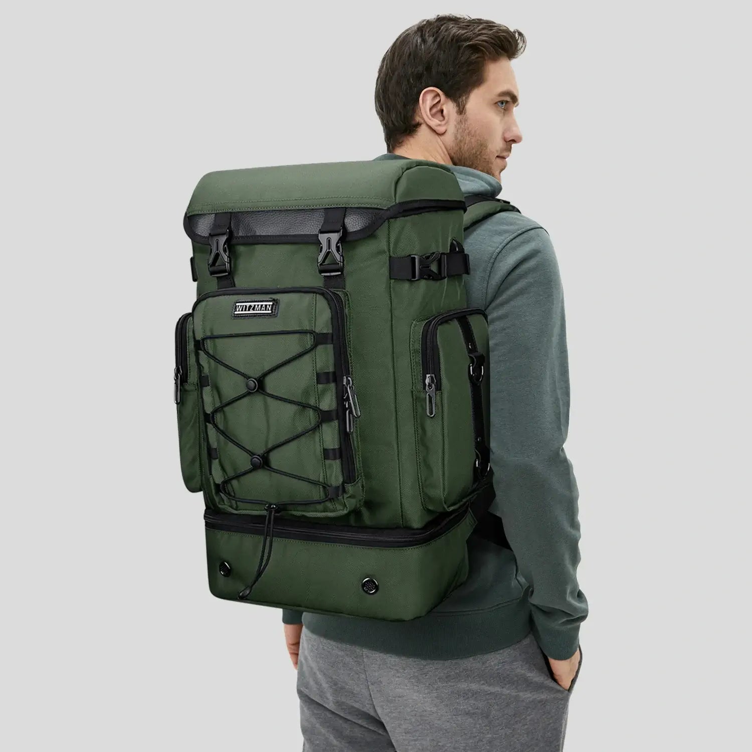 40L Nylon Travel Backpack With Shoe Compartment b691 amry green pack