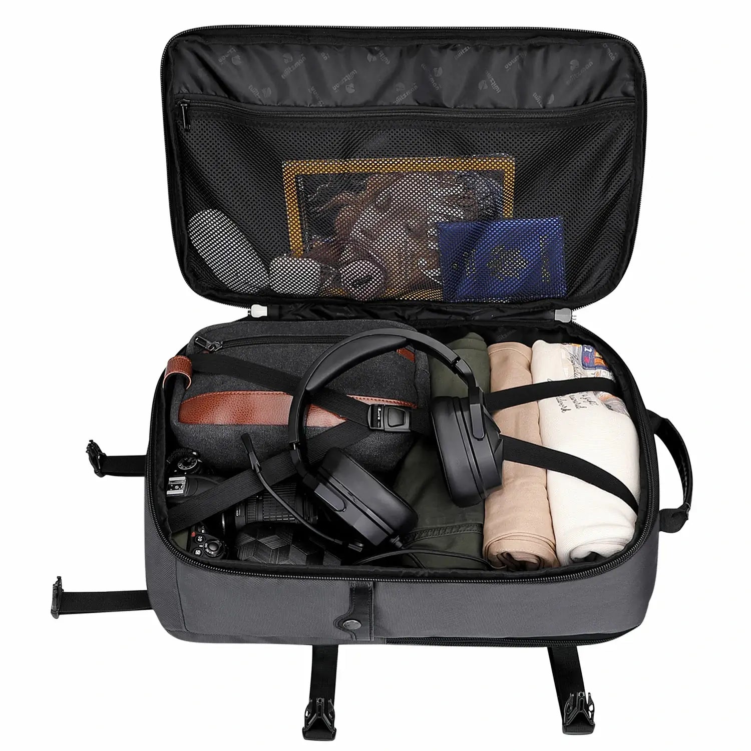 B688 Best large travel backpack carry on luggage bag sliver grey backpacks 45L with clamshell opening and multiple compartments