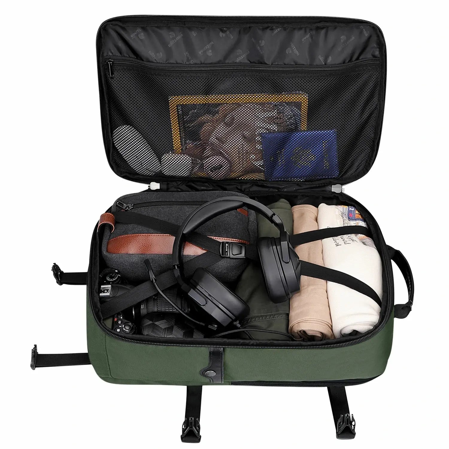 B688 Best large travel backpack carry on luggage bag Green backpacks 45L with clamshell opening and multiple compartments - laptop