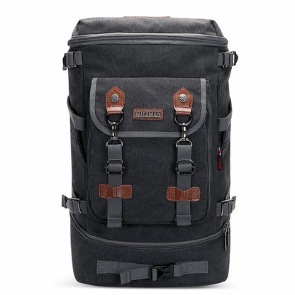 Vintage canvas travel backpack with shoe compartment and laptop sleeve – carry-on size a568-2 black