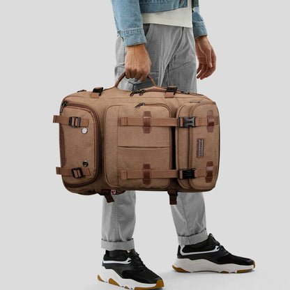 Convertible 40L travel backpack with USB port and 18+ compartments, fits 17 inch laptop, ideal for men and women a8013 brown duffel bag for men