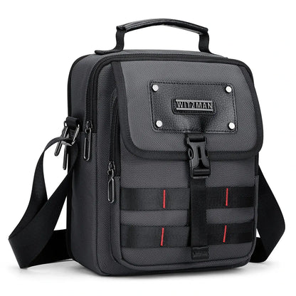 WITZMAN B708 men’s lightweight nylon crossbody bag with front MOLLE webbing - sliver grey messenger bag