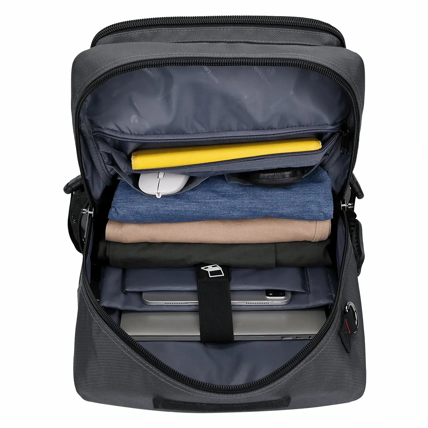 WITZMAN 45L convertible nylon travel backpack for men with USB port and multiple compartments b685 sliver grey bag