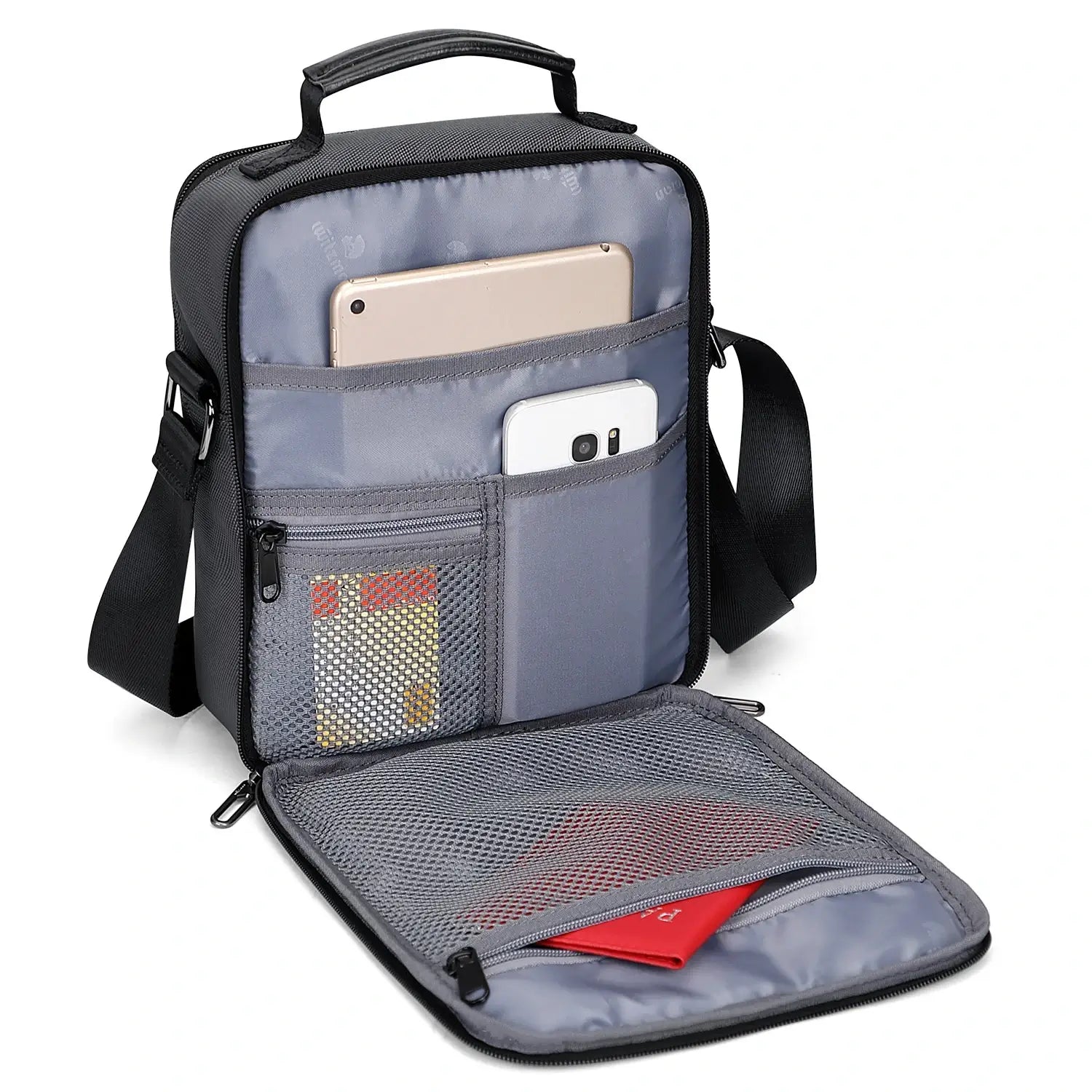 WITZMAN B708 men’s lightweight nylon crossbody bag with front MOLLE webbing - sliver grey messenger bag